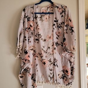 Floral Kimono with Fringe OS